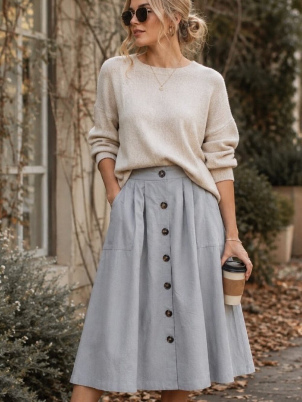 Women's midi skirt size M pockets boho cottagecore classic